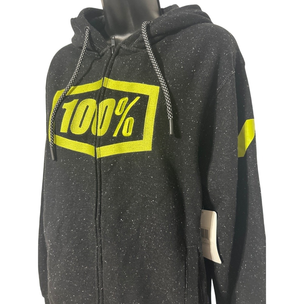 100% Syndicate Zip Hoodie Black Speckled Pullover Kangaroo Pockets Men's Size M